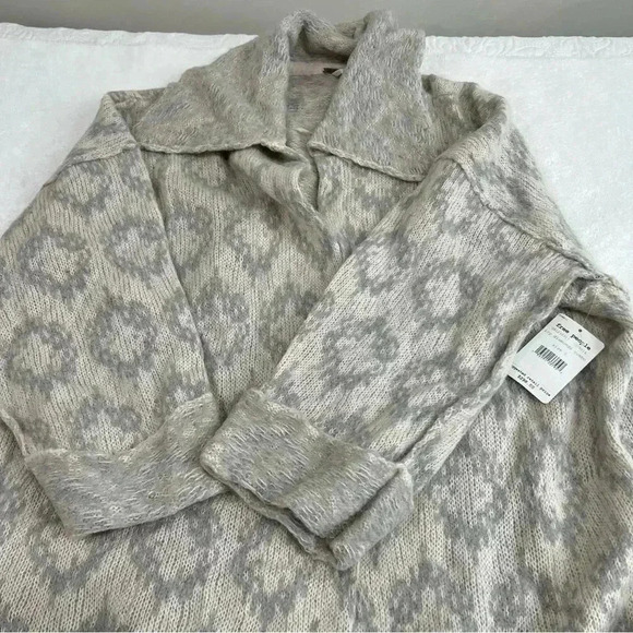 Free People Like A Diamond Size S Knit Sweater Coat Pockets Gray - Picture 6 of 12